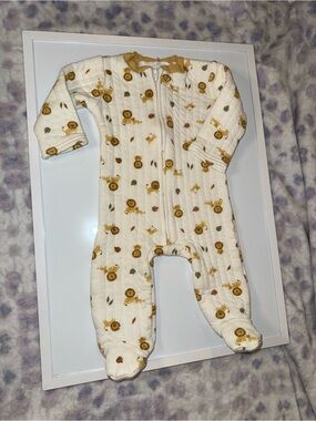 chick pea Cream Footed One-Piece with Mustard Lion Print